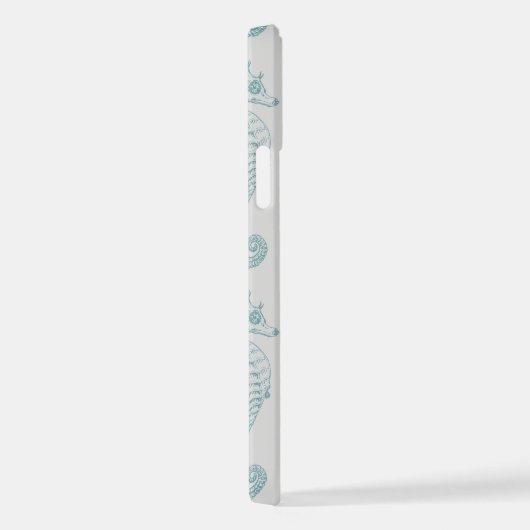 Tropische Seepferde, Seepferd Muster - Blau grau iPhone Hülle (Rechte Seite)