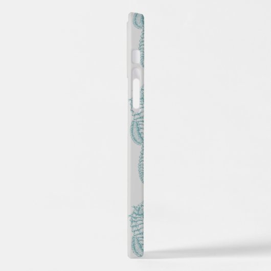 Tropische Seepferde, Seepferd Muster - Blau grau iPhone Hülle (Linke Seite)