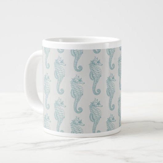 Tropische Seepferde, Seepferd Muster - Blau grau Jumbo-Tasse (Vorderseite Links)