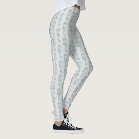 Tropische Seepferde, Seepferd Muster - Blau grau Leggings (Rechts)