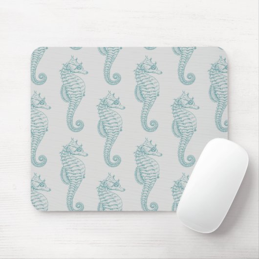 Tropische Seepferde, Seepferd Muster - Blau grau Mousepad (Mit Mouse)
