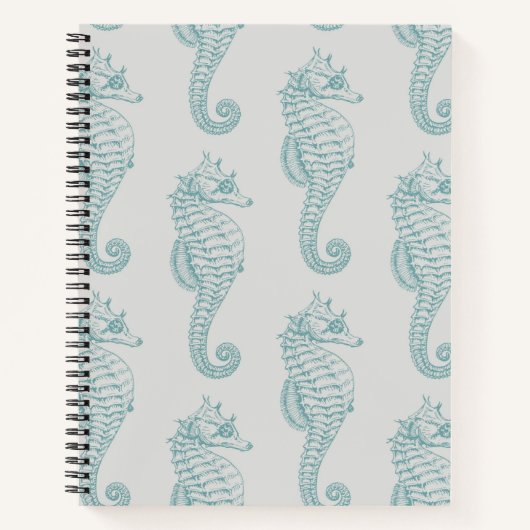 Tropische Seepferde, Seepferd Muster - Blau grau Notizblock (Vorderseite)