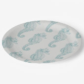 Tropische Seepferde, Seepferd Muster - Blau grau Pappteller (Schrägansicht)
