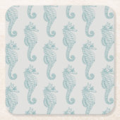 Tropische Seepferde, Seepferd Muster - Blau grau Rechteckiger Pappuntersetzer (Vorderseite)
