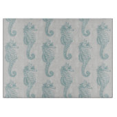 Tropische Seepferde, Seepferd Muster - Blau grau Schneidebrett (Vorderseite)