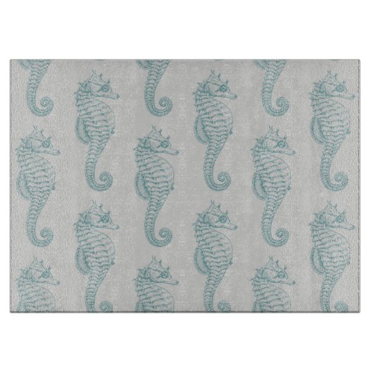 Tropische Seepferde, Seepferd Muster - Blau grau Schneidebrett (Vorderseite)
