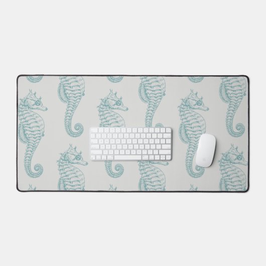 Tropische Seepferde, Seepferd Muster - Blau grau Schreibtischunterlage (Tastatur & Maus)