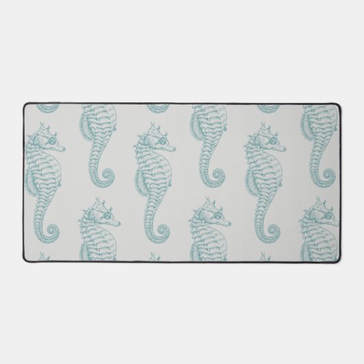 Tropische Seepferde, Seepferd Muster - Blau grau Schreibtischunterlage (Vorderseite)