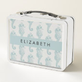 Tropische Seepferde, Seepferd Muster, Ihr Name Metall Brotdose (Rückseite)