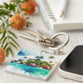 Tropische Seychellen-Inseln Malerei Schlüsselanhänger (Vorderseite rechts)