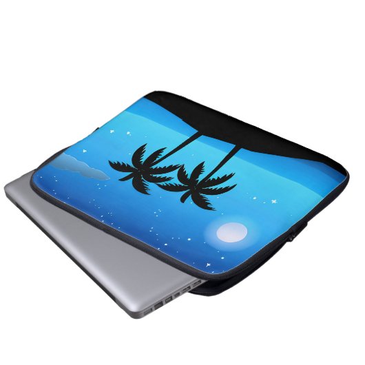 Tropische Silhouette mit Mond und Sternen Laptopschutzhülle (Vorne Knopf)