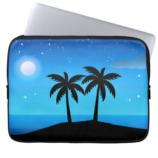 Tropische Silhouette mit Mond und Sternen Laptopschutzhülle (Vorderseite)