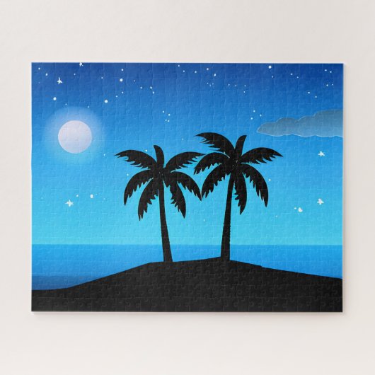 Tropische Silhouette mit Mond und Sternen Puzzle (Horizontal)