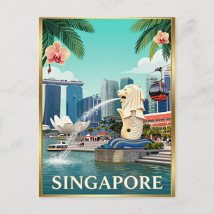 Tropische Skyline von Singapur Marina Bay Postkarte