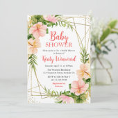 Tropische Sommer-Blume & Gold Frame Baby Dusche Einladung (Stehend Vorderseite)
