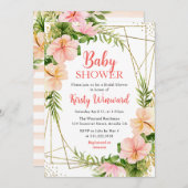 Tropische Sommer-Blume & Gold Frame Baby Dusche Einladung (Vorne/Hinten)