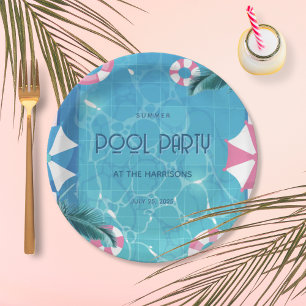 Tropische Sommer-Poolparty Pappteller