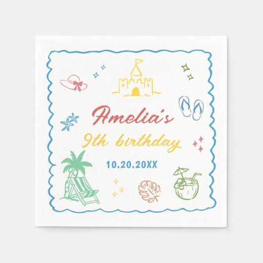 Tropische Sommer-Strand-Geburtstagsfeier  Serviette (Vorderseite)