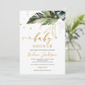 Tropische Sommerdusche und Blätter mit goldener Mä Einladung (Stehend Vorderseite)