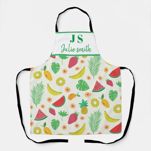 Tropische Sommerfruchtmuster Monogram Schürze (Vorderseite)