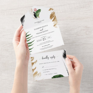 Tropische Sommergrünpflanzen-Hochzeit mit RSVP  All In One Einladung