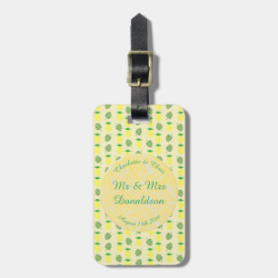 Tropische Sommerhochzeitpinienbäume und Palmen-Blä Gepäckanhänger