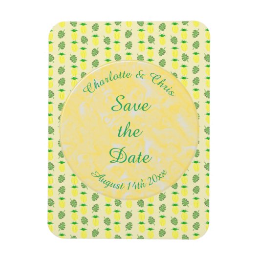 Tropische Sommerhochzeitpinienbäume und Palmen-Blä Magnet (Vertikal)