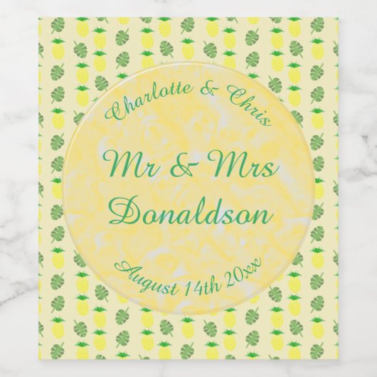 Tropische Sommerhochzeitpinienbäume und Palmen-Blä Weinetikett (Einzelnes Label)