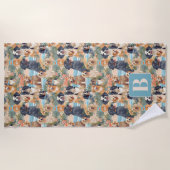 Tropische Sommerhunde Monogramm farbiges Muster Strandtuch (Vorderseite)