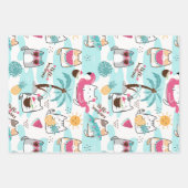 Tropische Sommerkatzen Pastellrosa Set von 3 Geschenkpapier Set (Vorderseite)