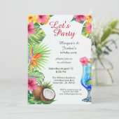 Tropische Sommerpaare Freunde Gemeinsamer Geburtst Einladung (Stehend Vorderseite)