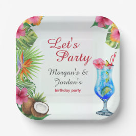 Tropische Sommerpaare Freunde Gemeinsamer Geburtst Pappteller