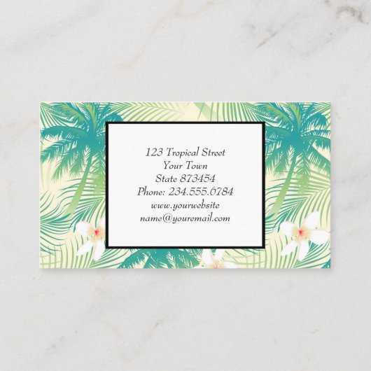 Tropische Sommerpalmen Visitenkarte (Rückseite)
