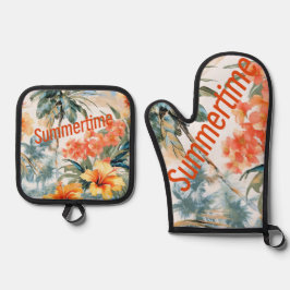 Tropische Sommerzeit Ofenhandschuh & Topflappen-Set