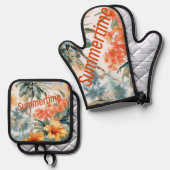 Tropische Sommerzeit Ofenhandschuh & Topflappen-Set (Vorderseite/Rückseite)