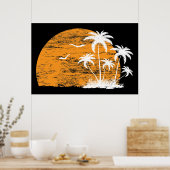 Tropische Sonne, Palmen und Vögel - Plakatdruck Poster (Küche)