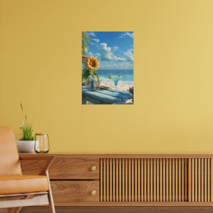 Tropische Sonnenblumen Strand-Wandkunst   Ozean Dr Poster