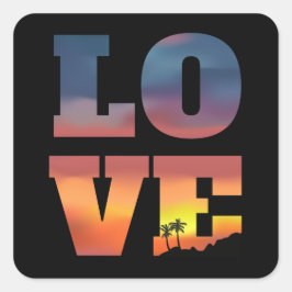 Tropische Sonnenuntergang-Liebe Quadratischer Aufkleber