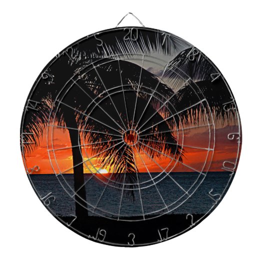 Tropische Sonnenuntergang Palmen in der Karibik Dartscheibe (vorne)