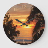 Tropische Sonnenuntergang-Uhr Große Wanduhr (Vorderseite)