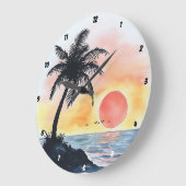 Tropische Sonnenuntergänge mit Palmen Große Wanduhr (Winkel)