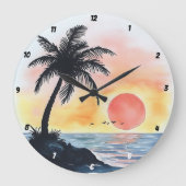 Tropische Sonnenuntergänge mit Palmen Große Wanduhr (Vorderseite)