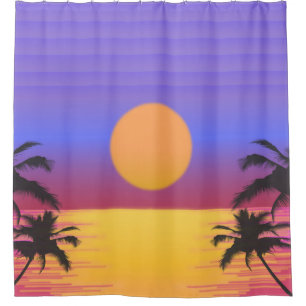 Tropische Sonnenuntergangs-Grafik Duschvorhang