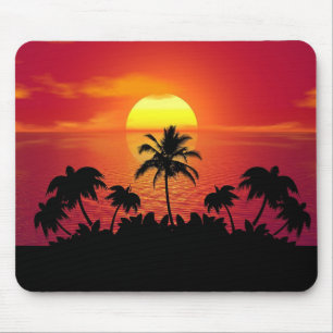 Tropische Sonnenuntergangs-Palmen Silhouette Stran Mousepad