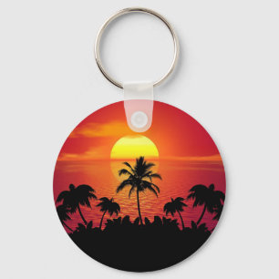 Tropische Sonnenuntergangs-Palmen-Silhouette Stran Schlüsselanhänger