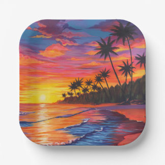 Tropische Sonnenuntergangs-Papierteller Pappteller