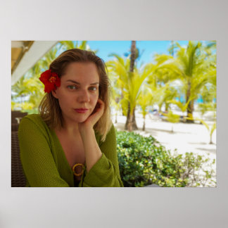 Tropische Spa-Wandkunst Frau mit Hibiskus Poster