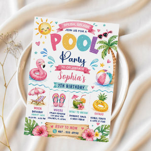 Tropische Splish Splash Poolparty Geburtstag Einladung