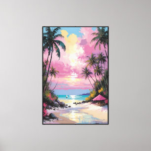 Tropische Strand-Abstrakt-Wandkunst bei Sonnenunte Leinwanddruck