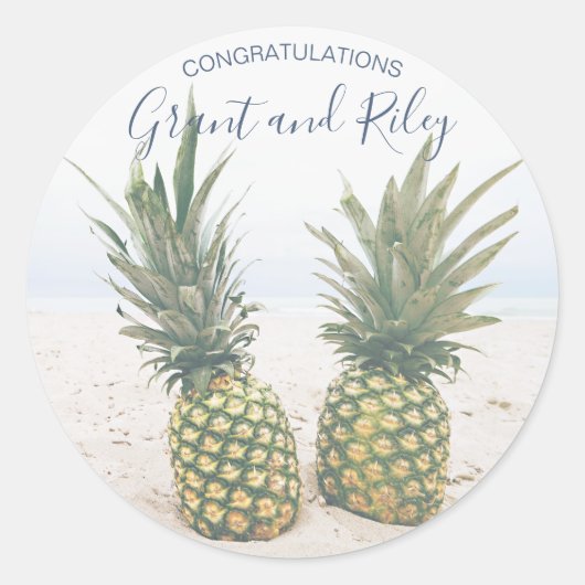 Tropische Strand-Ananas Runder Aufkleber (Vorderseite)